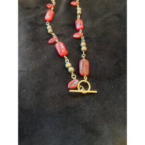 Vintage Silver-tone and red bead necklace